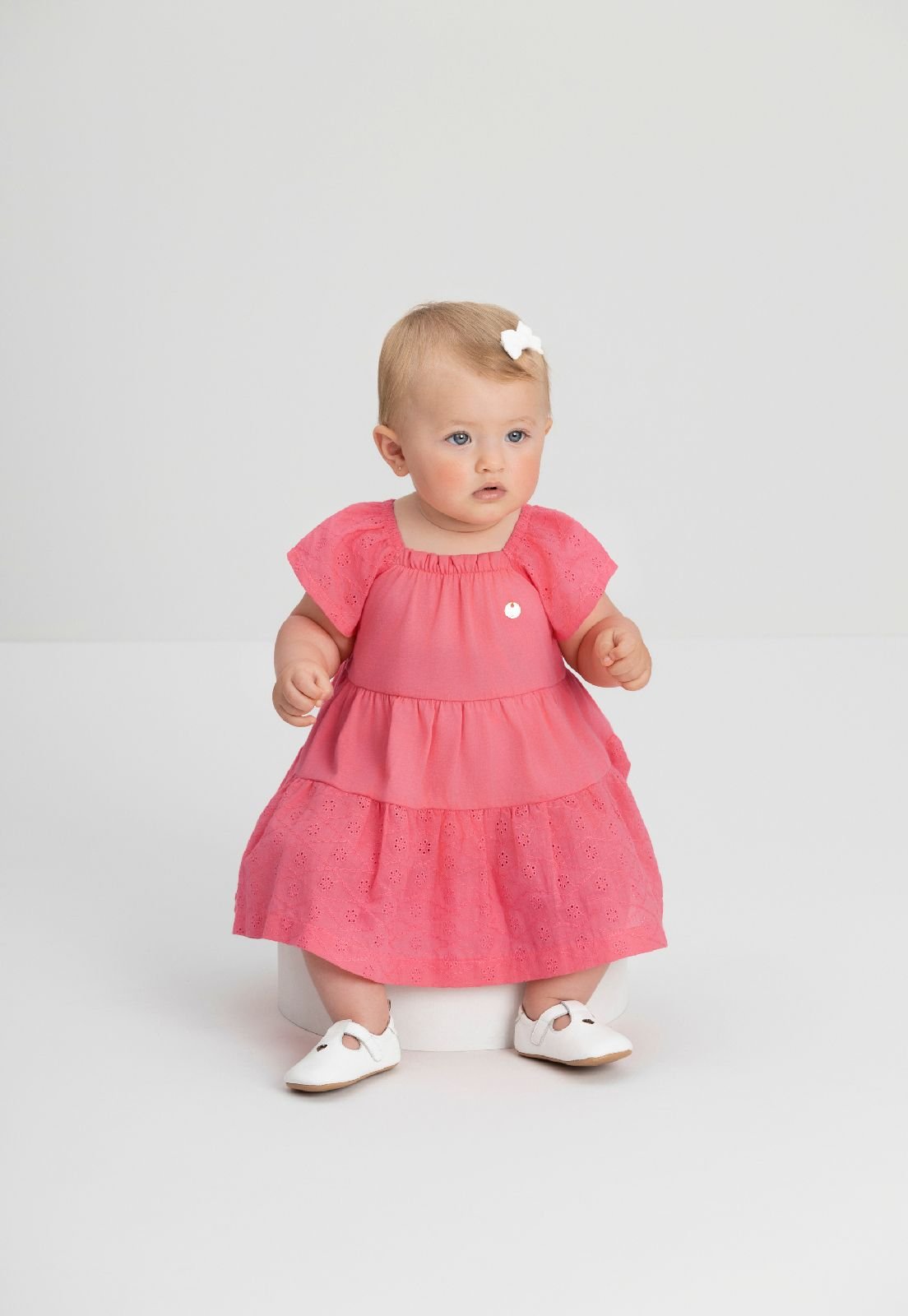 Vestido de Bebê com Recortes Franzidos Rosa Pink Up Baby