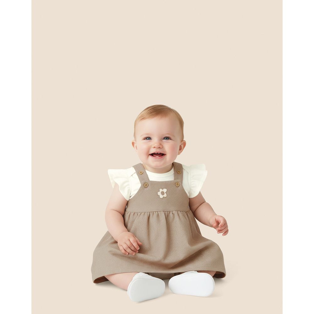 Conjunto Bebê Menina Body + Vestido Malha Canelada Listrada Malwee Kids