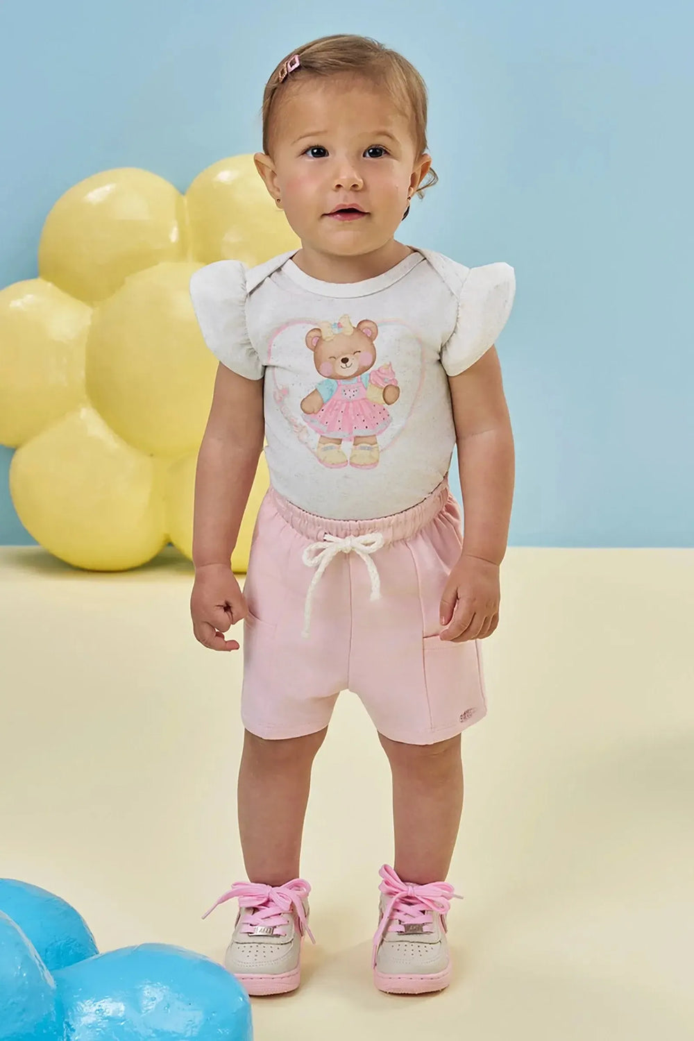 Conjunto de Body em Malha Power e Shorts em Molevisco Kukiê Bebê Menina