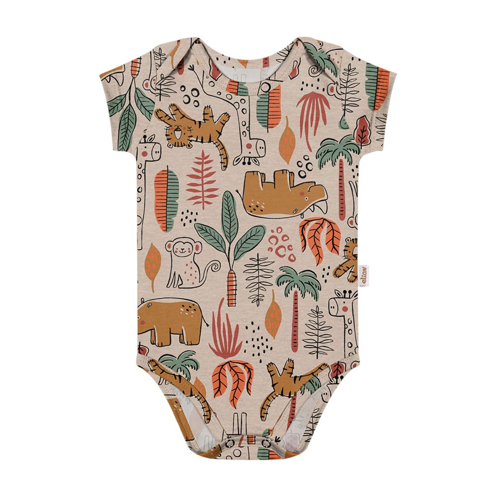 Body Bebê Menino Cotton Com Estampa Elian Marrom Claro