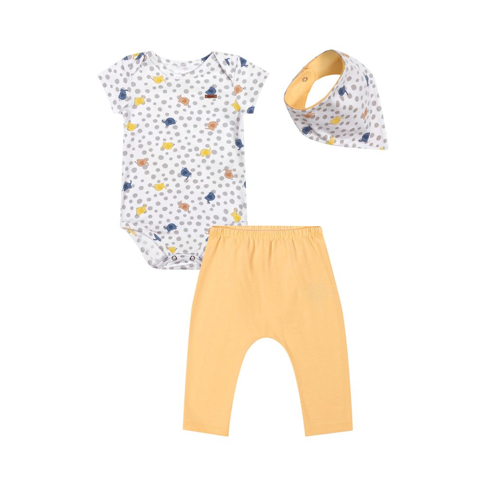 Kit Bebê Menino Estampa Bichinhos Babador Elian Branco