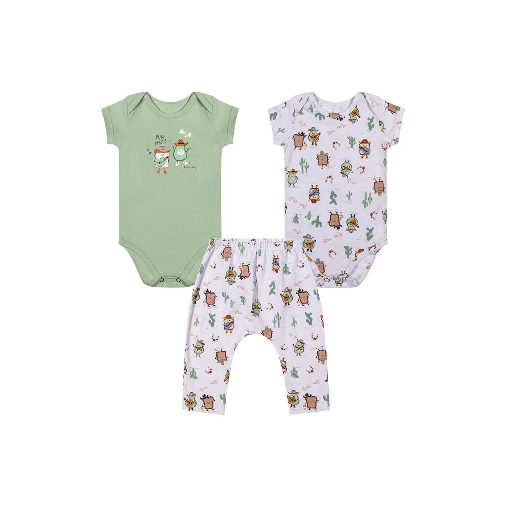 Kit Bebê Menino Bodies e Calça Com Estampa Elian Verde
