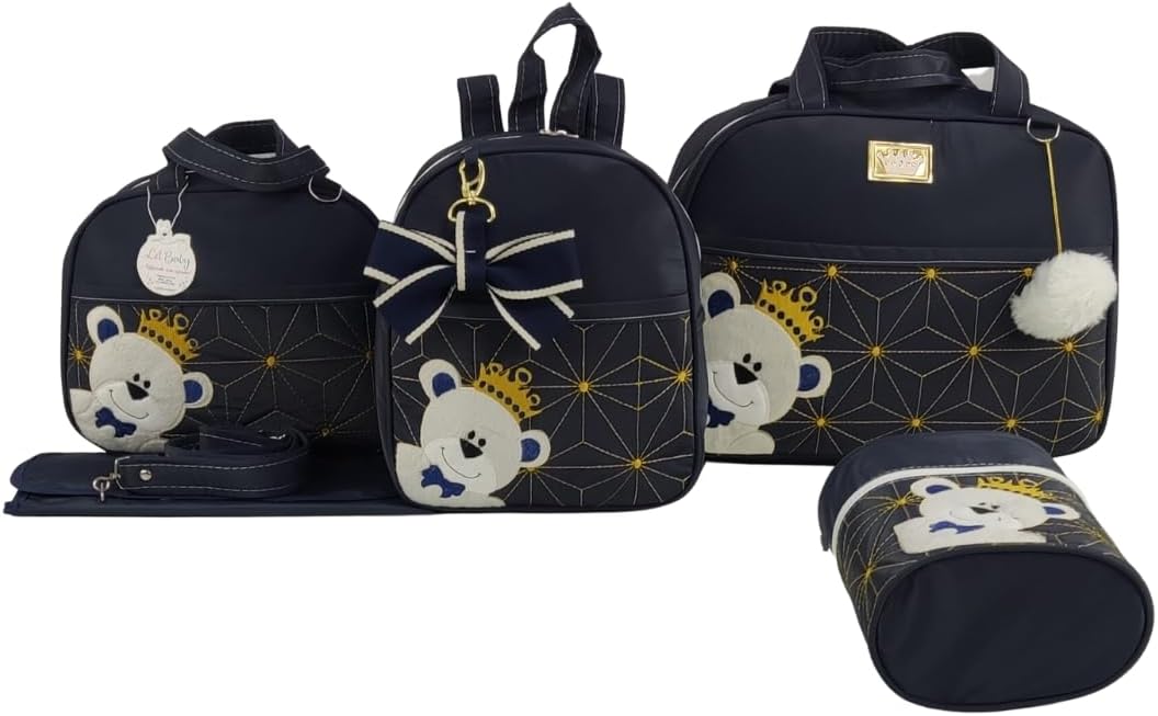 Kit Bolsa Maternidade 5 Peças Urso Imperador Marinho