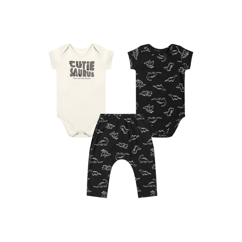 Kit Bebê Menino Bodies e Calça Com Estampa Elian Bege