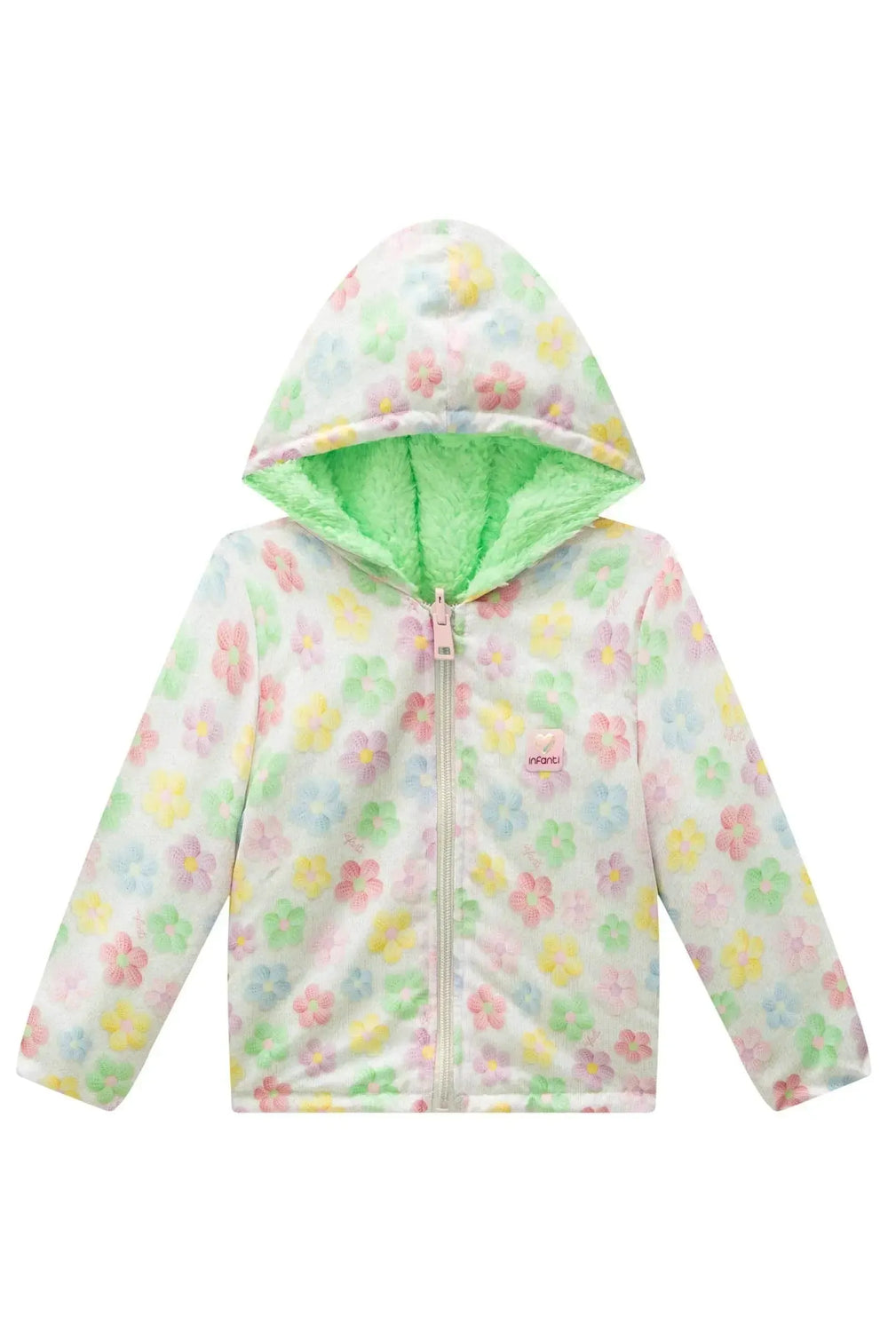Jaqueta Reversível em Nylon e Pelo Carneirinho Dublado Infanti Bebê Menina Kukiê