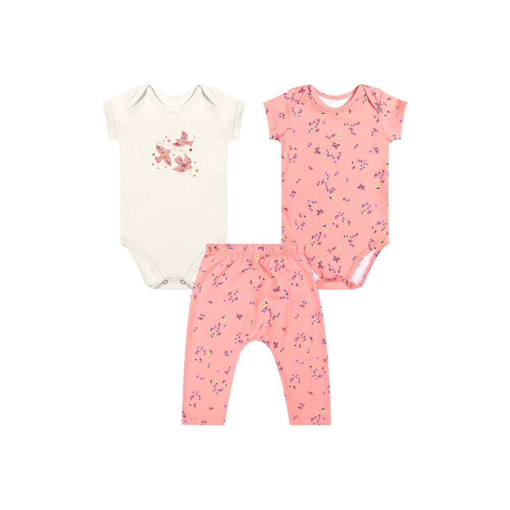 Kit Bebê Menina Bodies e Calça Glitter Elian Bege