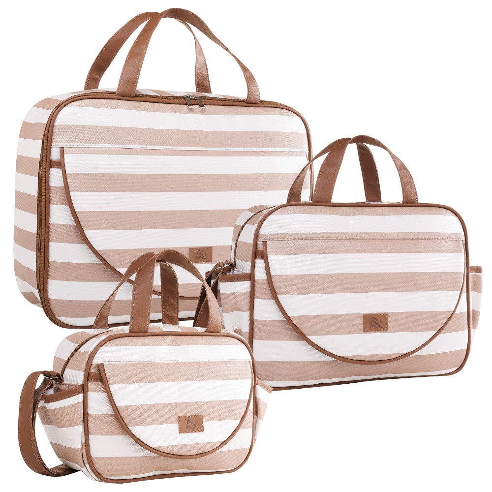 Kit Mala, Bolsa e Frasqueira Térmica Maternidade Hey Baby Street Bege