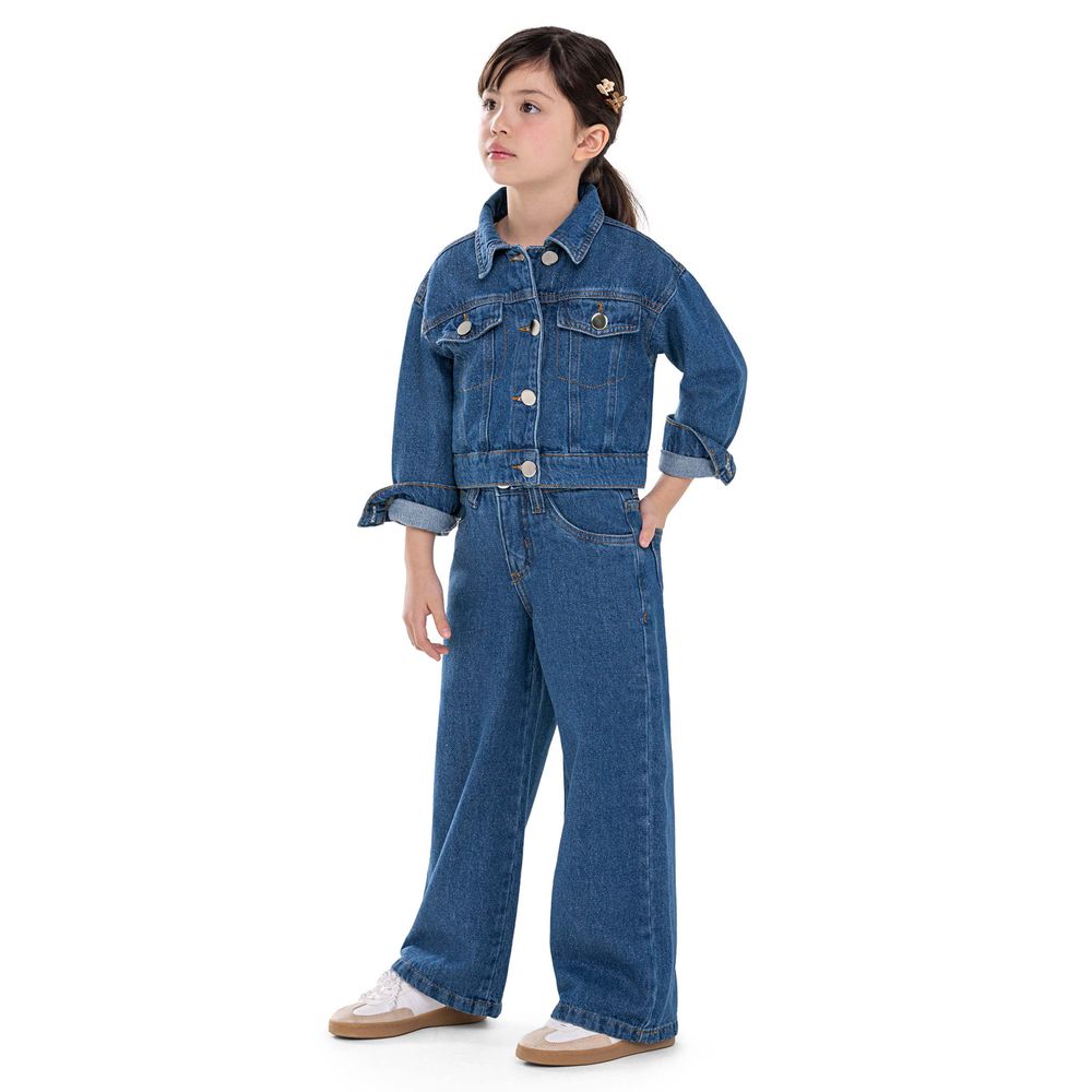 Calça Infantil Menina Jeans Pantalona Colorittá Azul Elian
