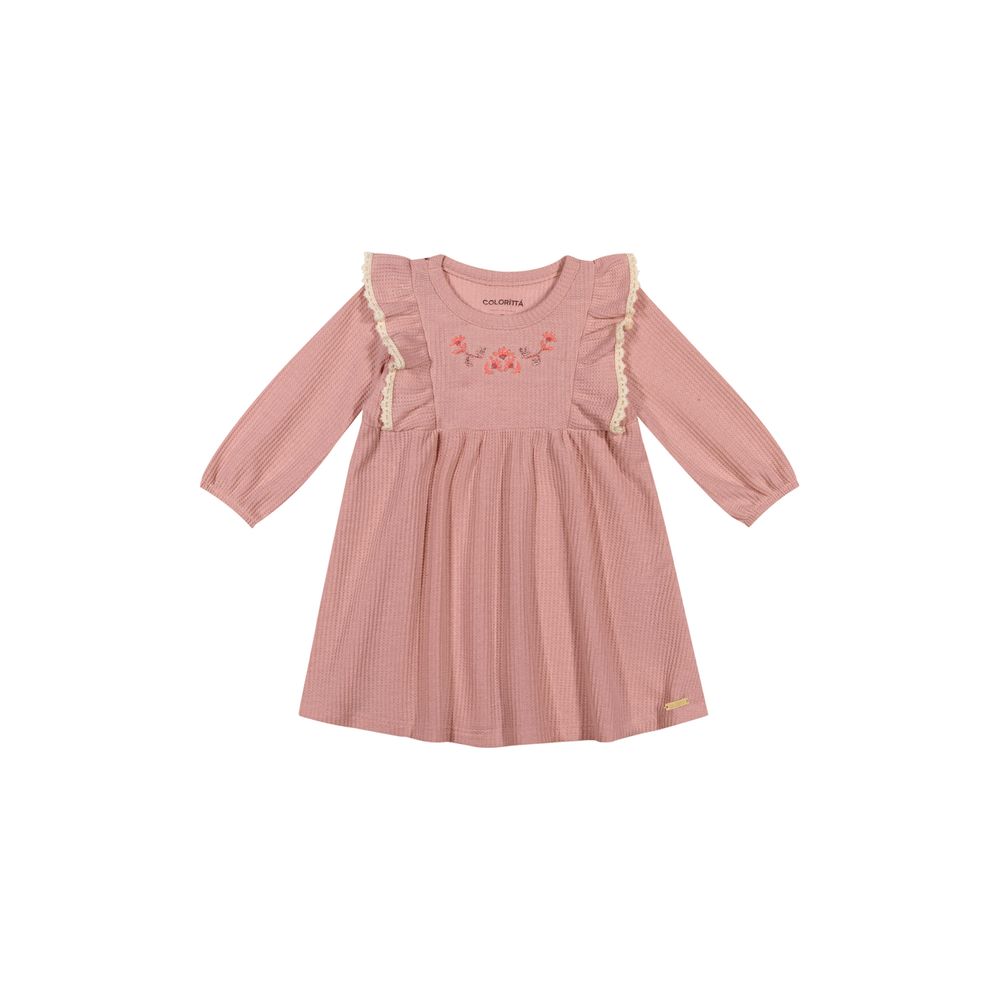 Vestido Bebê Menina Tricô Texturizado Colorittá Rosa Elian