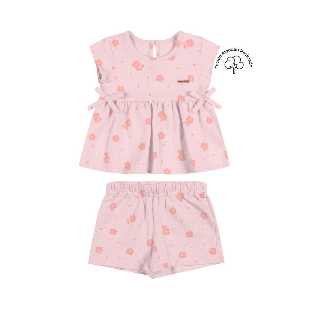 Conjunto Bebê Menina Canelado Laços Colorittá Rosa Elian