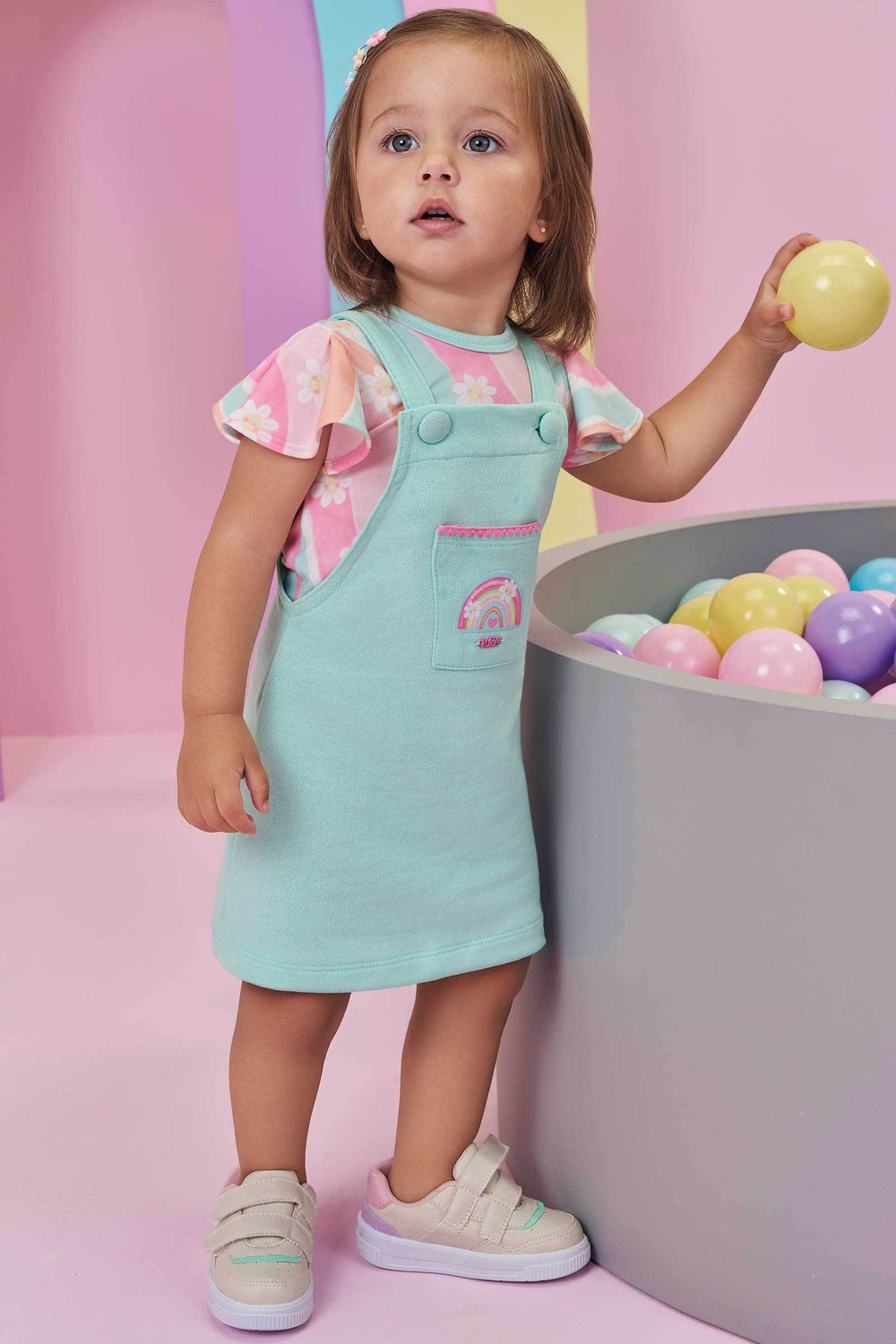 Conjunto de Body em Malha Comfy e Salopete em Moletom sem Pelúcia Kukiê Bebê Menina