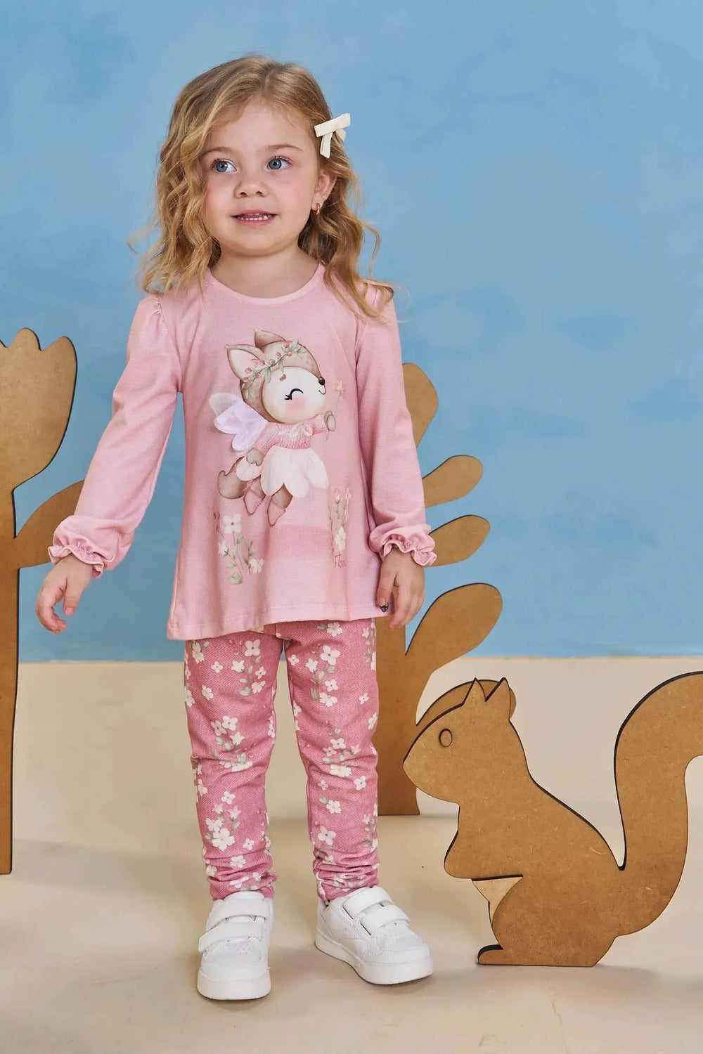 Conjunto de Bata em Malha Fresh com Calça Legging em Molecotton Infanti Bebê Menina Kukiê