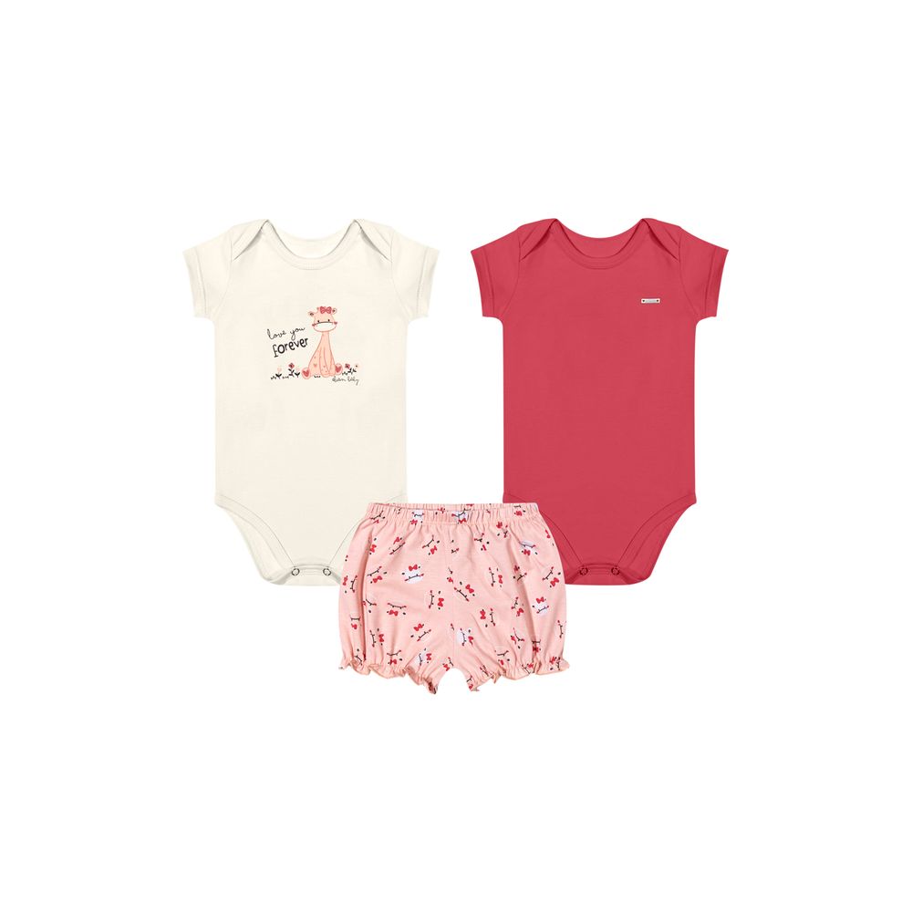Kit Bebê Menina 2 Bodies e Short Elian Bege
