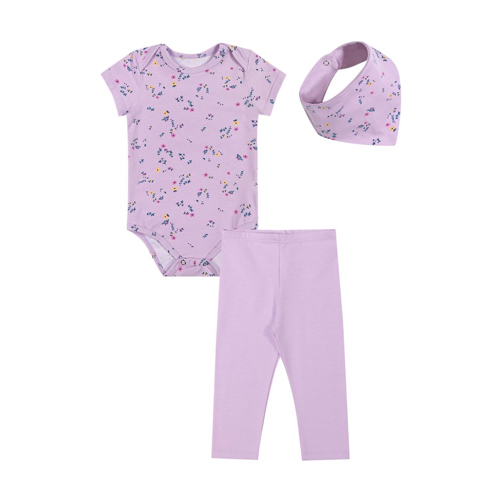 Kit Bebê Menina Curto Com Babador Elian Lilás