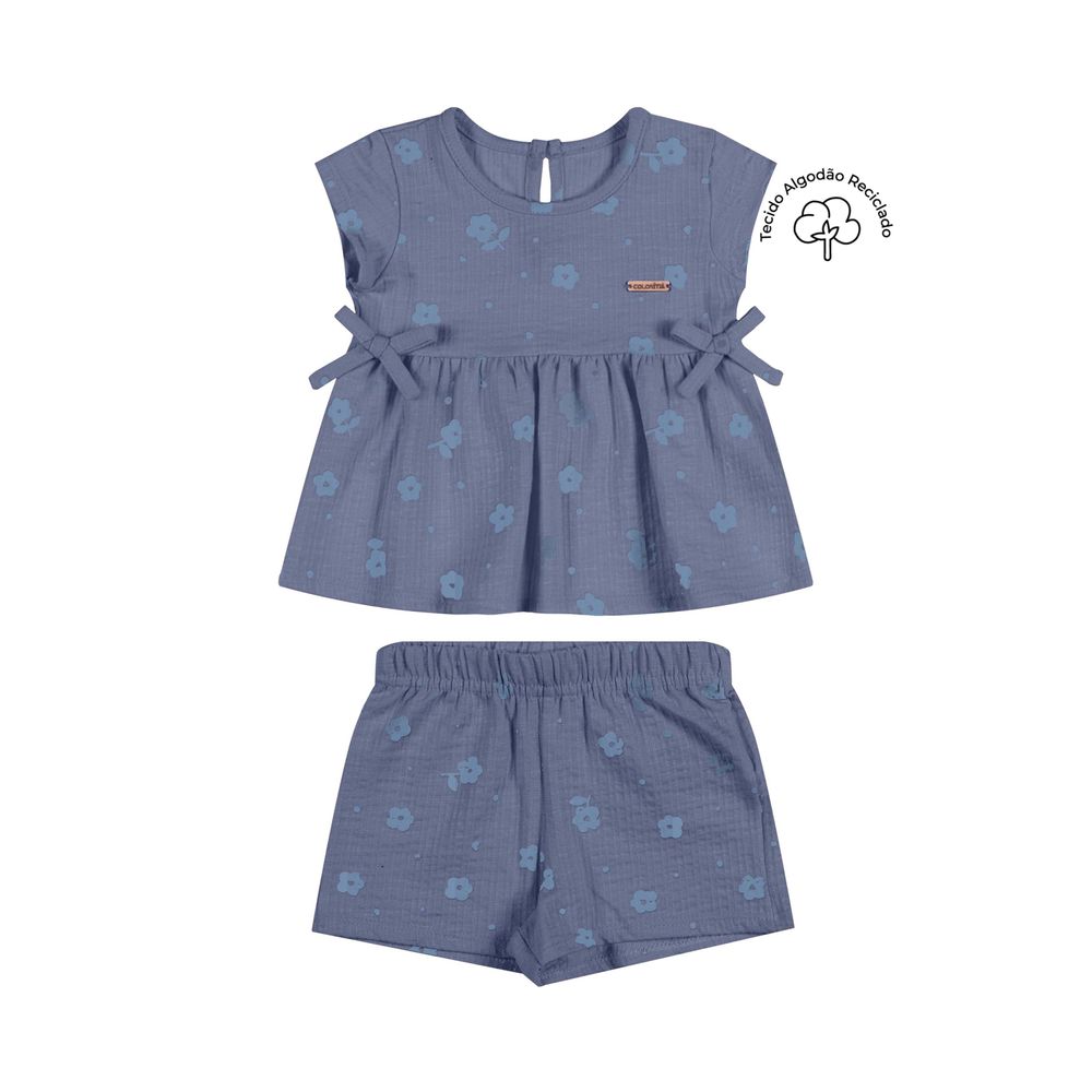 Conjunto Bebê Menina Canelado Laços Colorittá Azul Elian