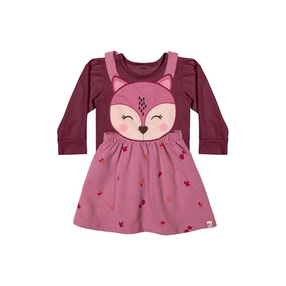 Conjunto Bebê Menina Vestido e Blusa Raposa Elian Bordô