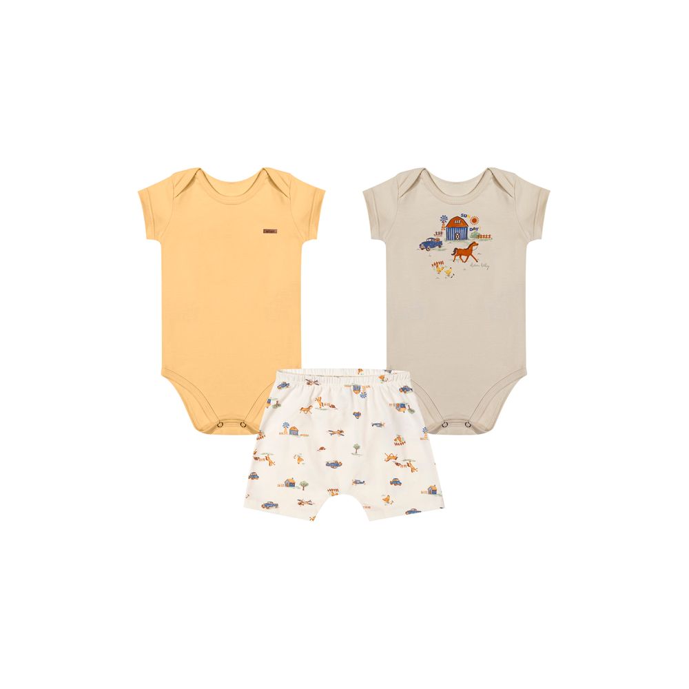 Kit Bebê Menino Bodies e Short Bichinhos Elian Amarelo