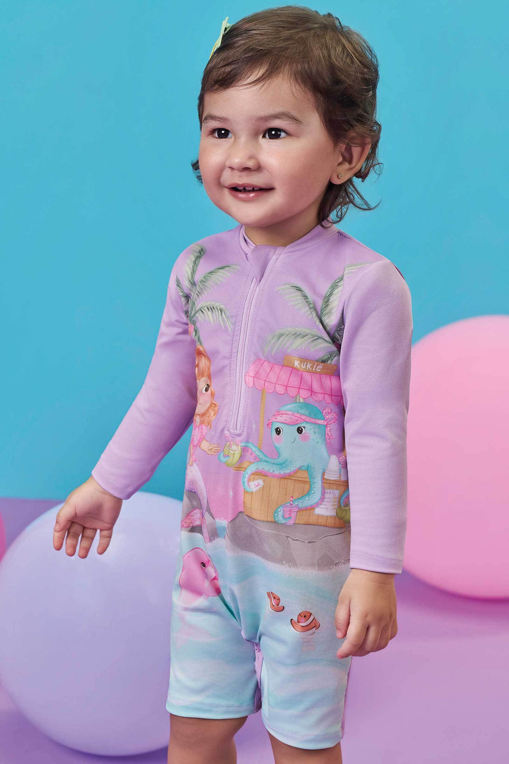 Macacão em Malha com Proteção UV50+ Kukiê Bebê Menina