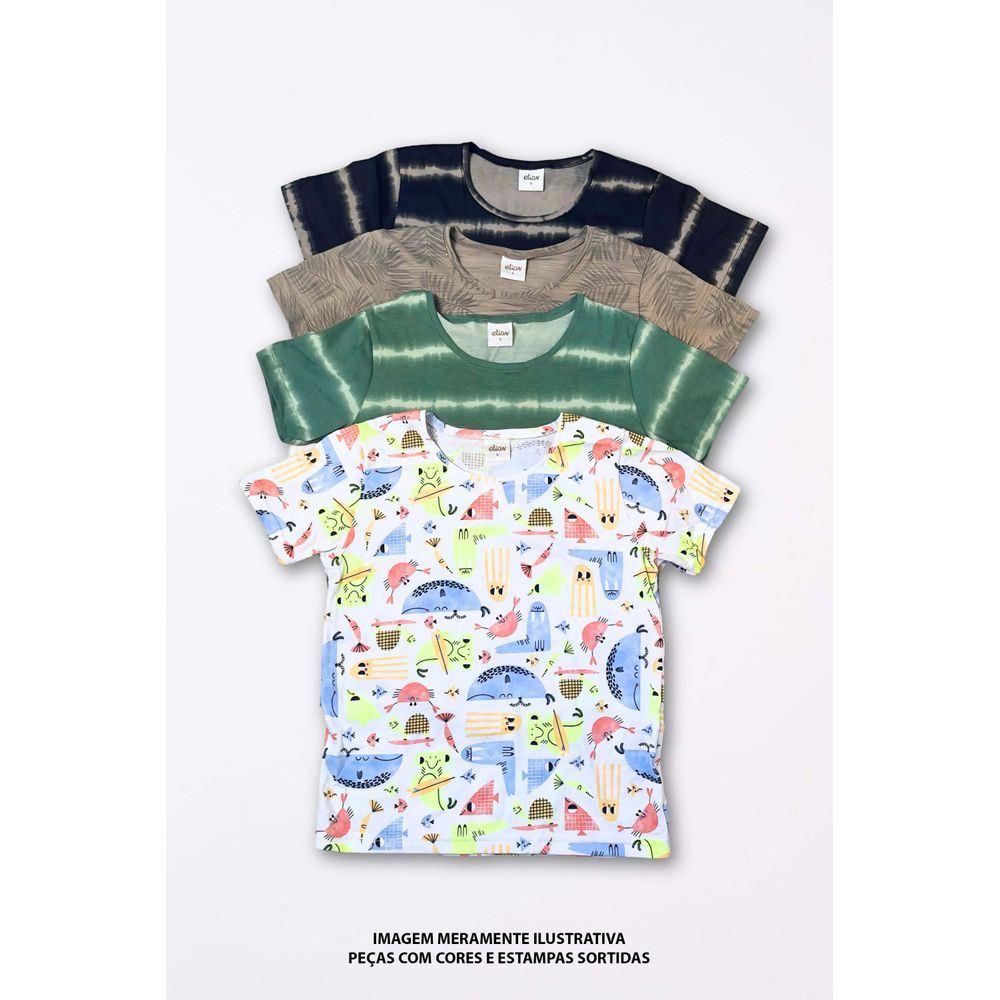 Kit 4 Camisetas Infantil Menino Elian Sortido