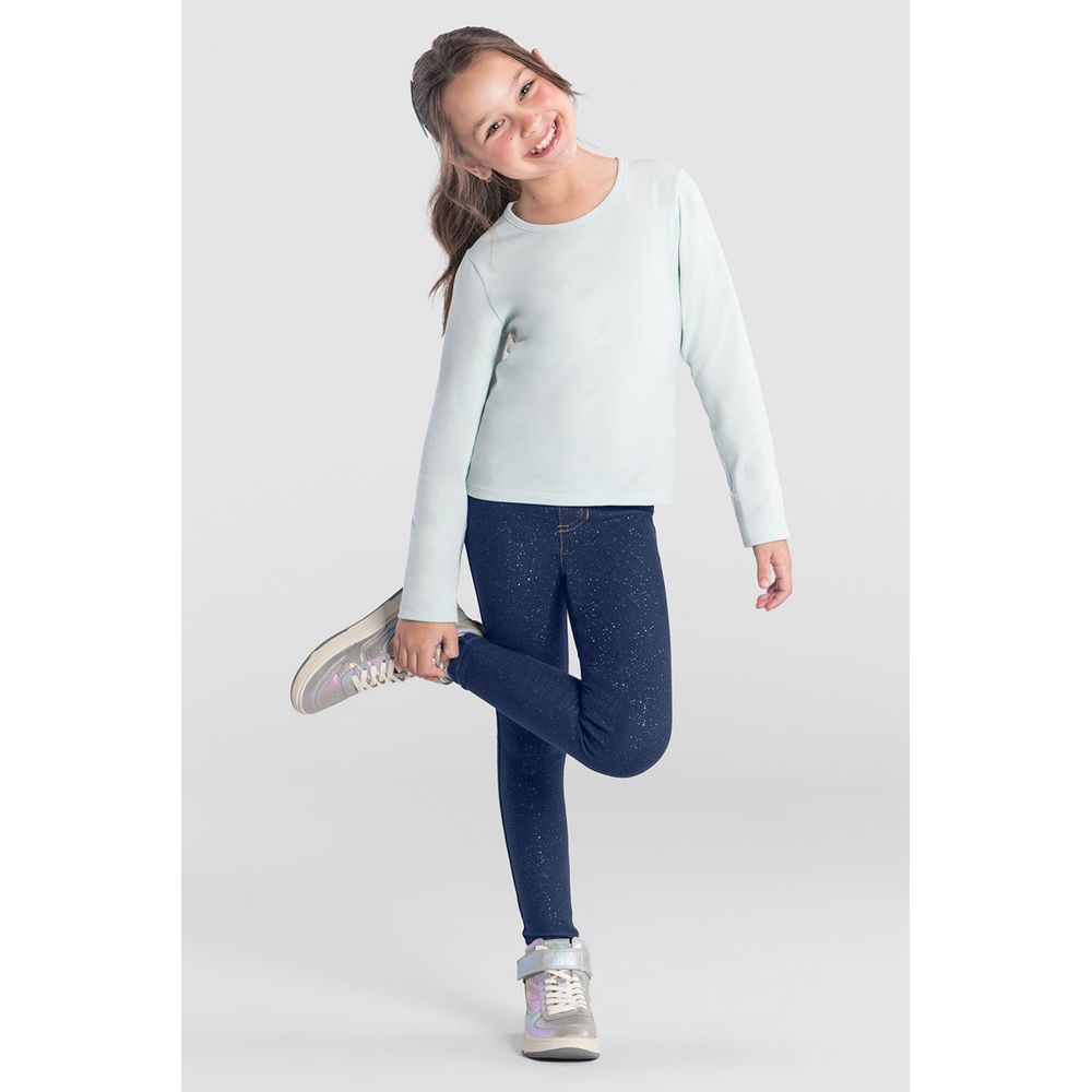 Calça legging infantil menina em cotton jeans com efeito brilho Brandili