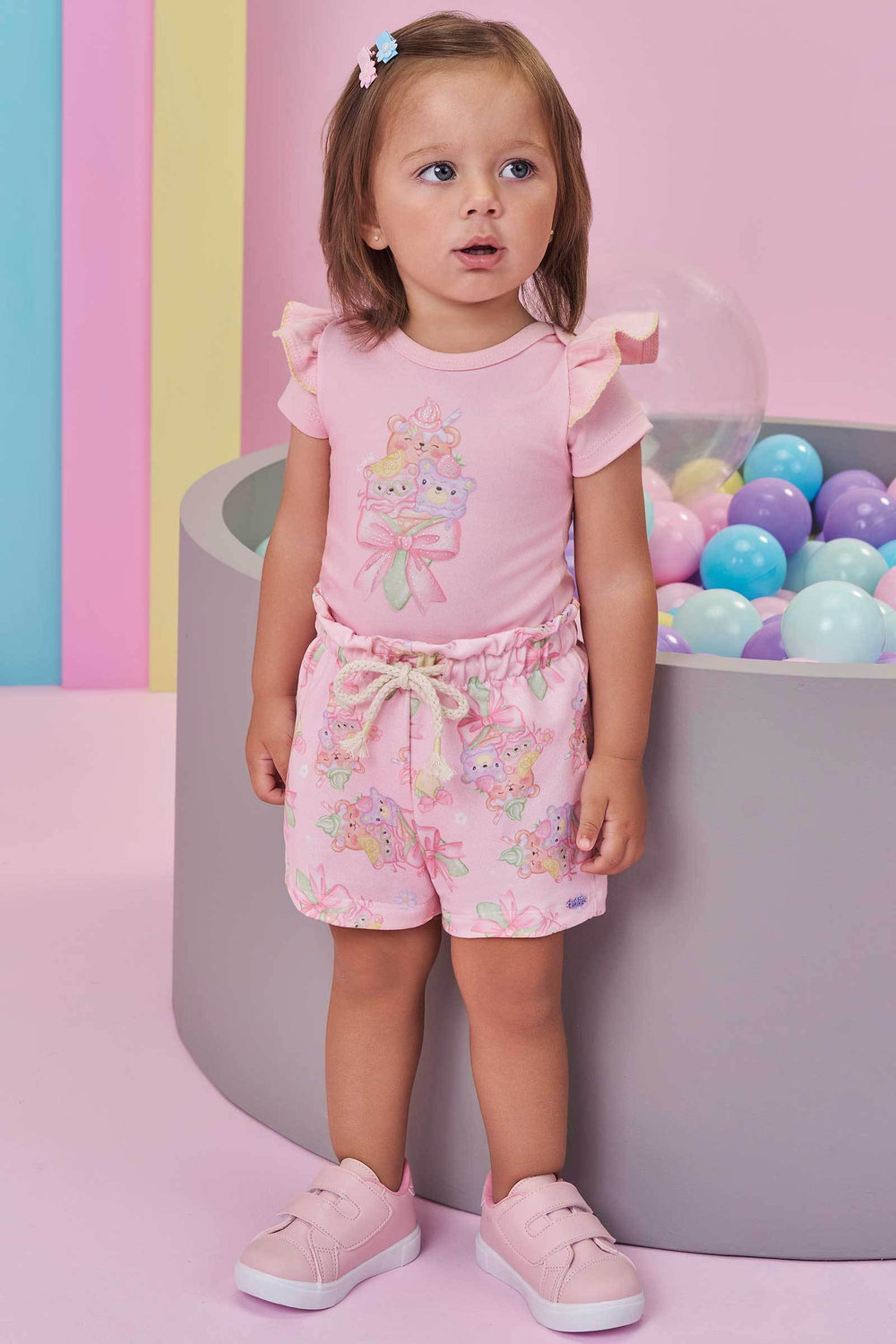 Conjunto de Body em Suedine e Shorts em Molecotton Kukiê Bebê Menina