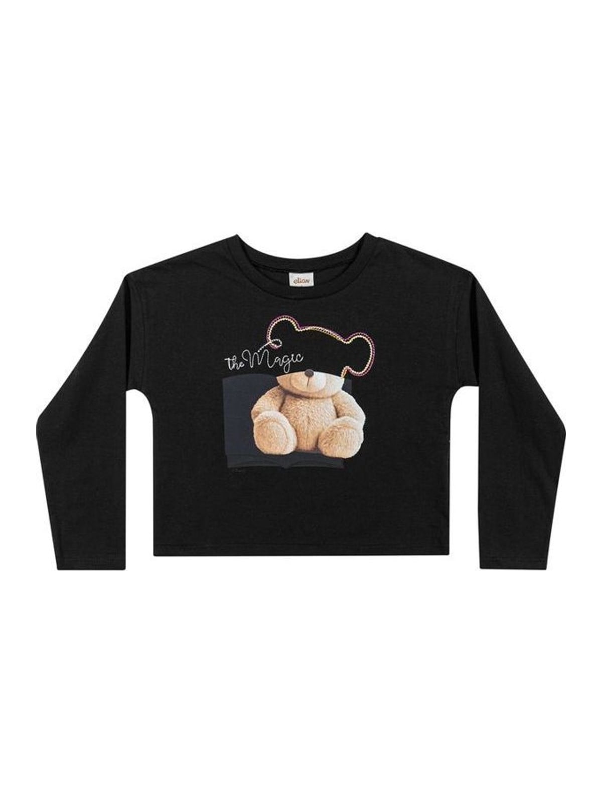 Blusa Infantil Menina Ursinho Com Bordado Elian Preto