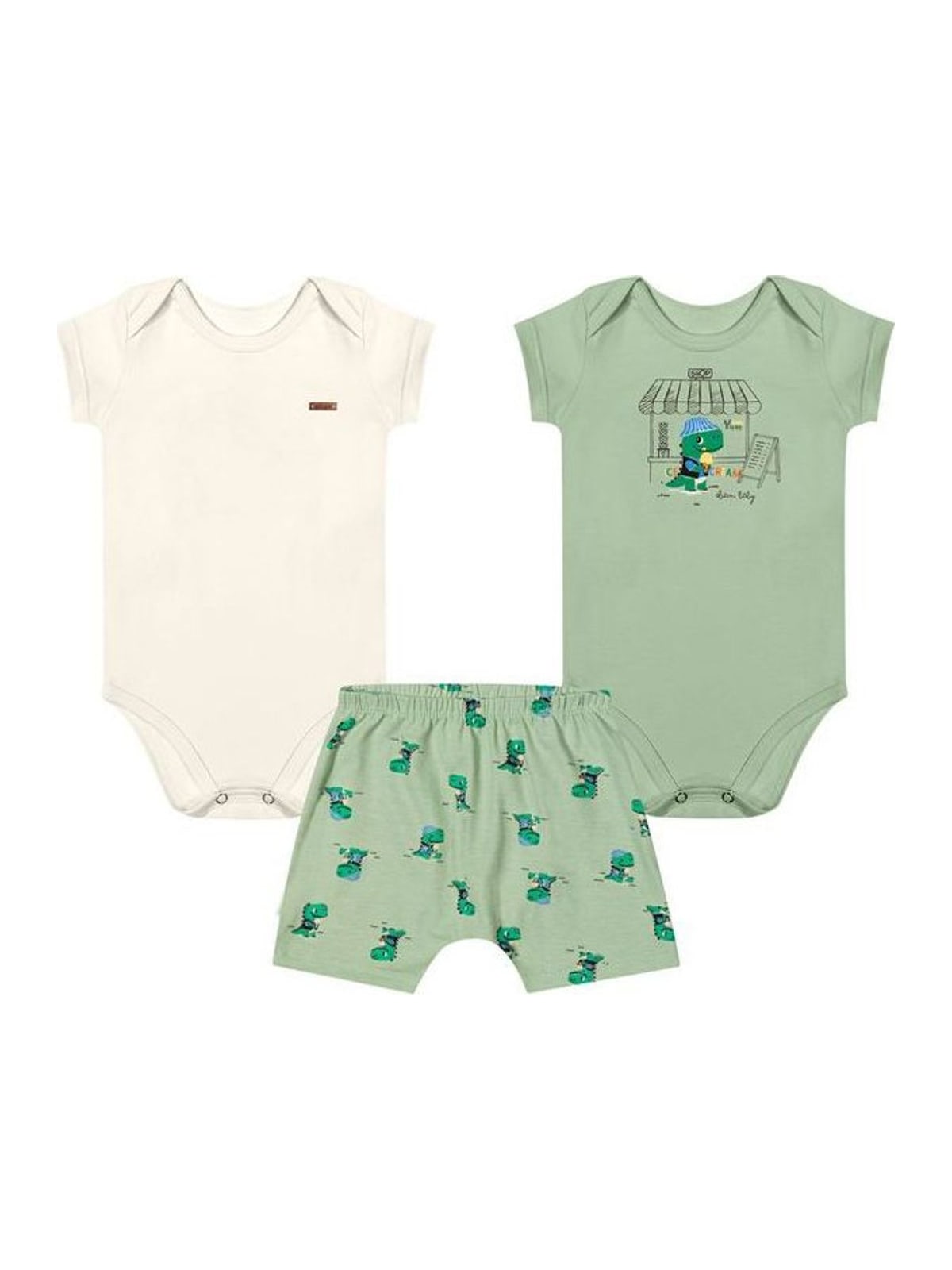 Kit Bebê Menino Bodies e Short Bichinhos Elian Bege