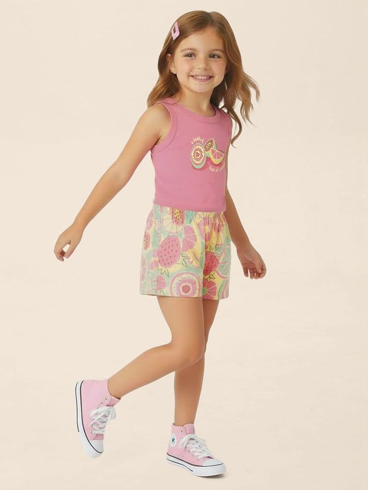 Conjunto Infantil Menina Estampa Temática Frutas Em Algodão Malwee Kids