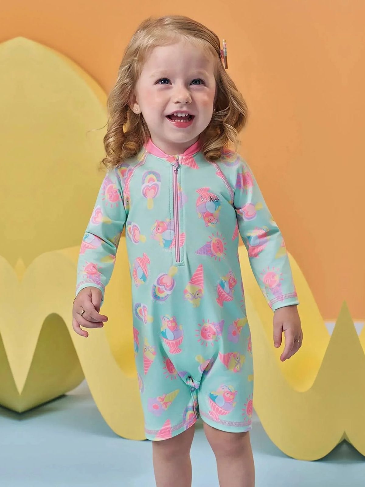 Macacão em Malha com Proteção UV50+ Kukiê Bebê Menina