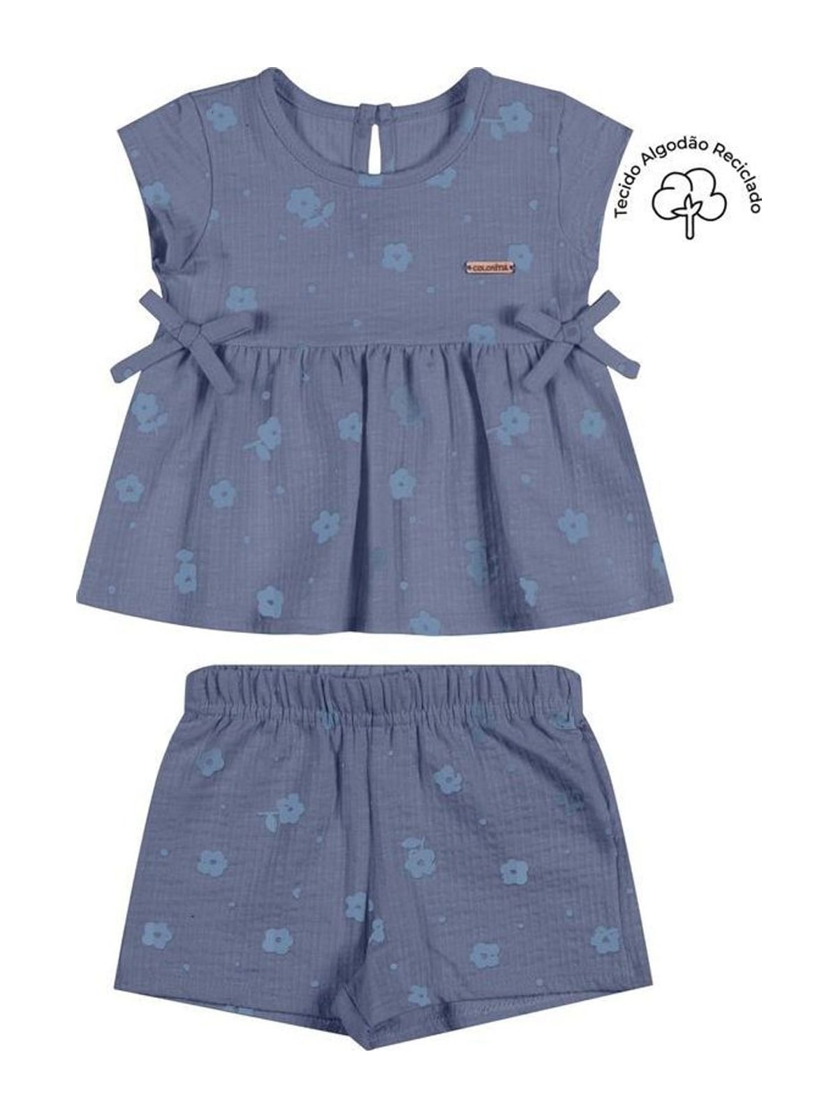 Conjunto Bebê Menina Canelado Laços Colorittá Azul Elian