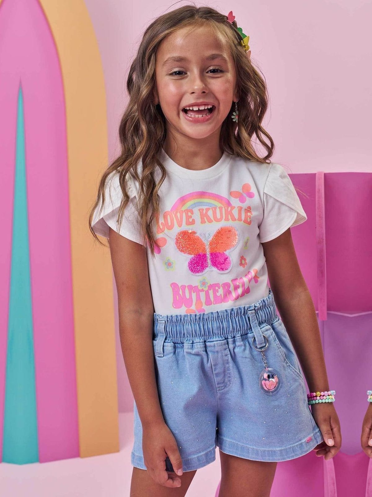 Shorts em Jeans com Elastano Kukiê Infantil Menina