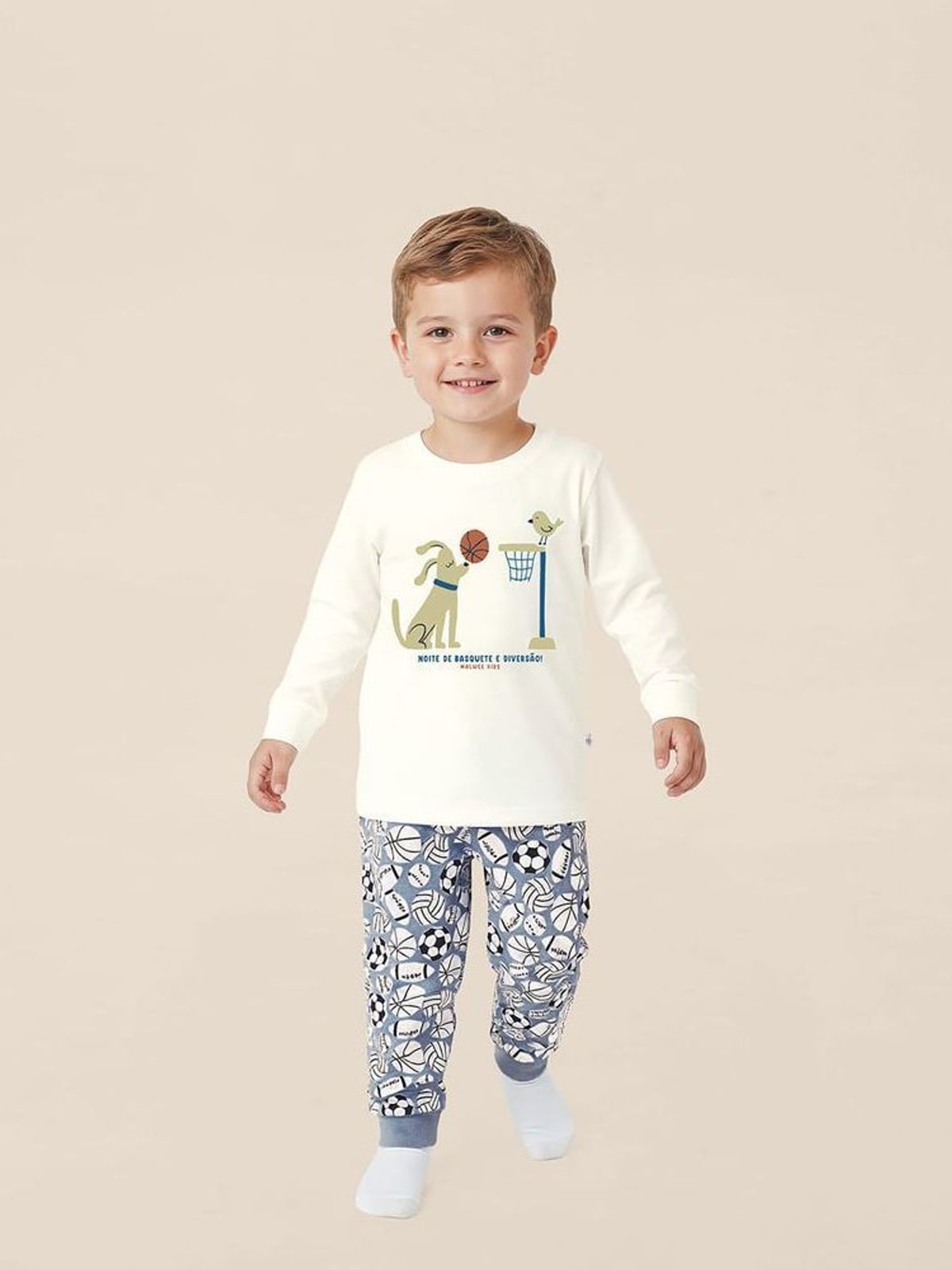 Pijama Longo Infantil Menino Noite De Basquete E Diversão! Malwee Kids