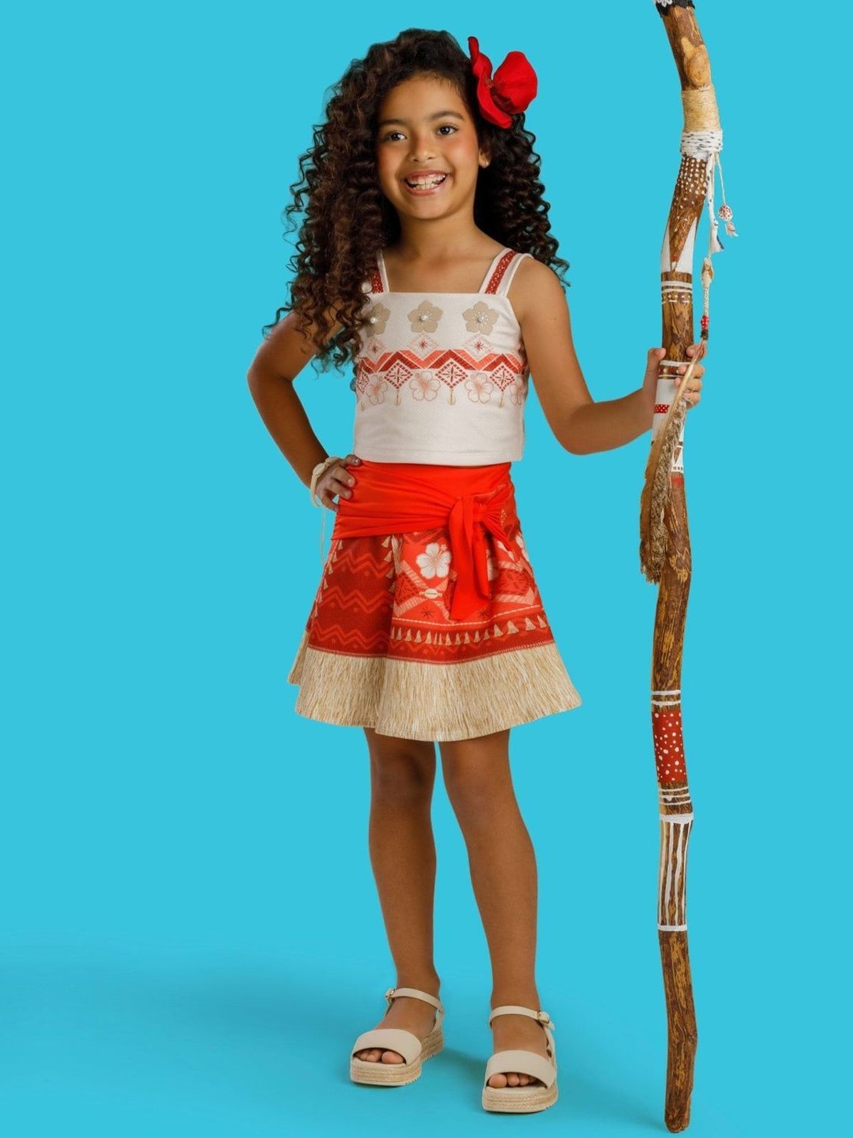 Fantasia de Havaiana (Cropped em Malha Uv e Saia em Fly Tech com Shorts Embutido) Kukiê Infantil Menina