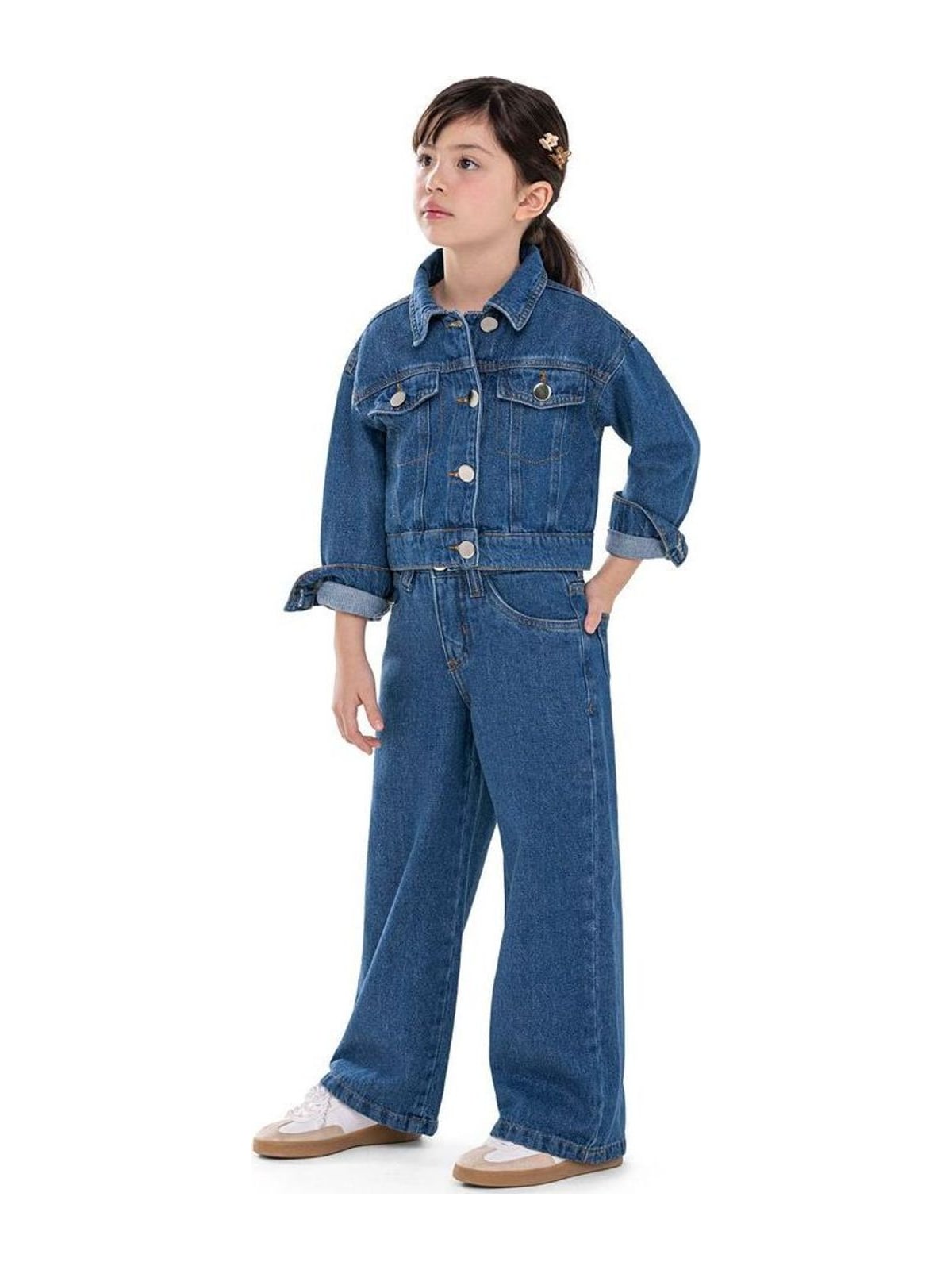 Calça Infantil Menina Jeans Pantalona Colorittá Azul Elian