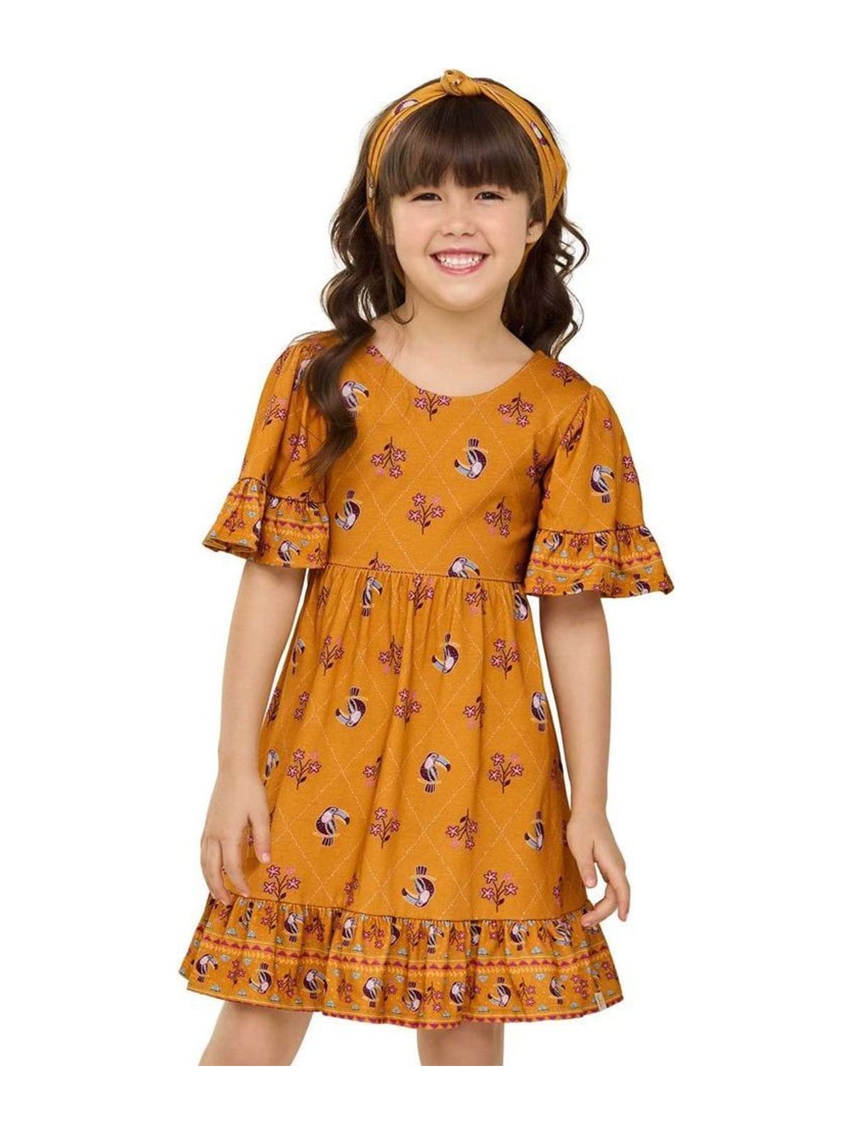 Vestido Infantil Menina Cantarim Tucanos Elian Laranja