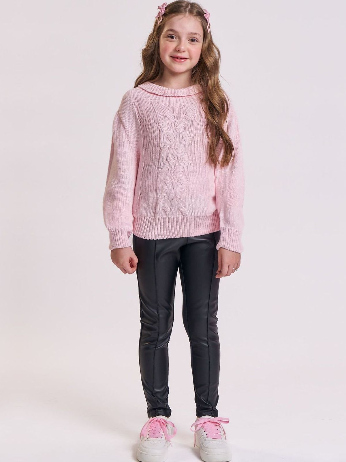 Calça Legging em Couro Eco e Termoskin Peluciado Kukiê Infantil Menina