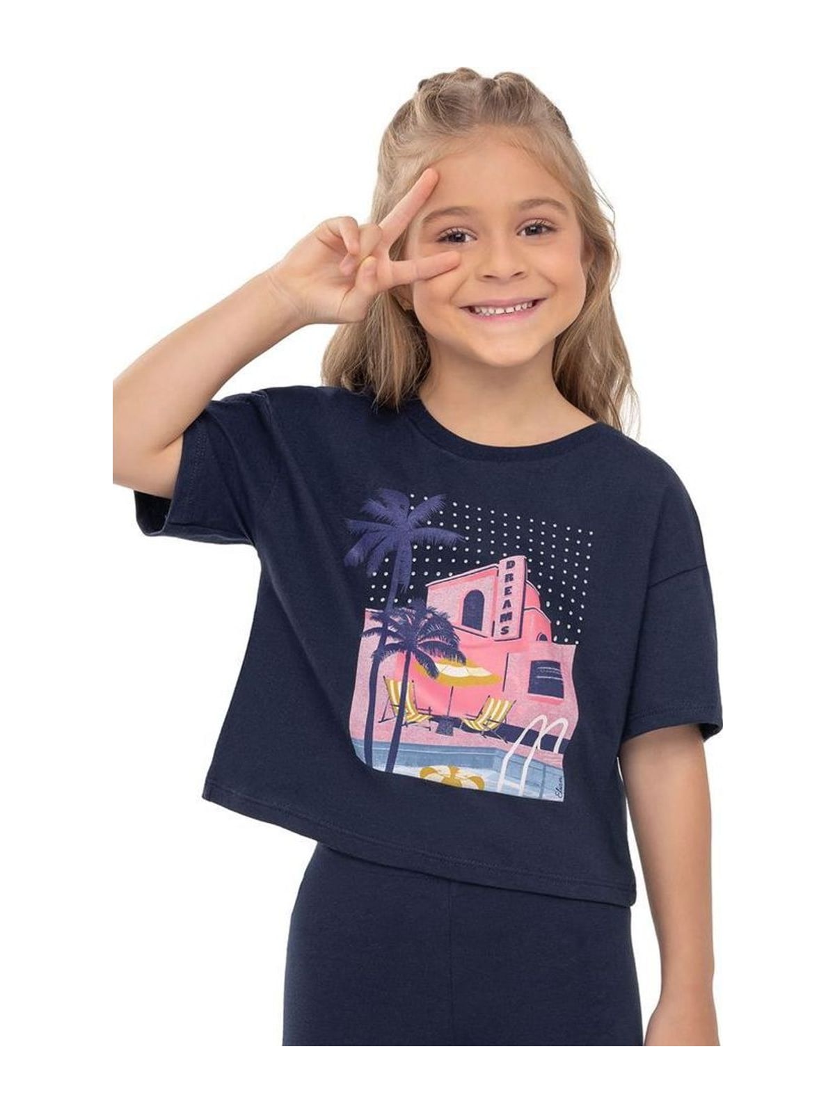 Blusa Infantil Menina Dreams Com Strass Elian Azul