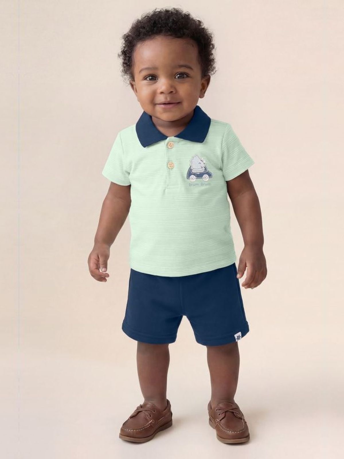 Conjunto infantil menino em cotton com bordado de dinossauro Brandili