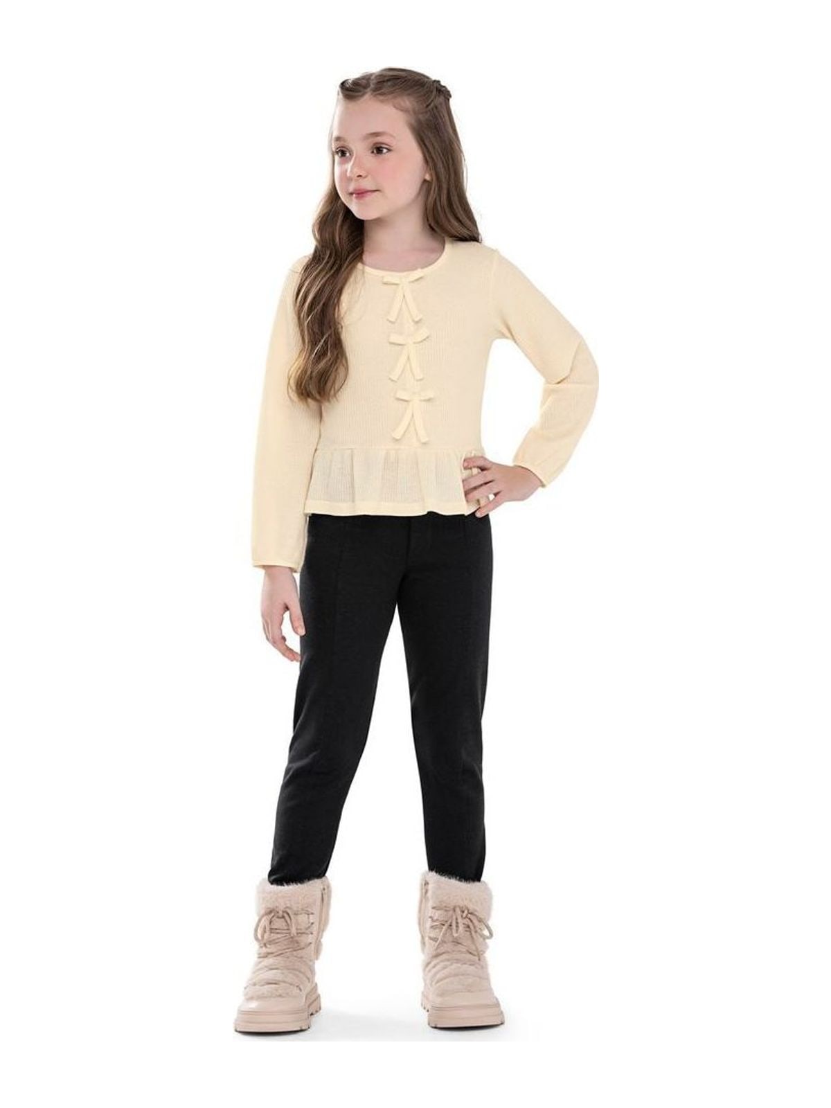 Calça Infantil Menina Moletom Ponto Roma Colorittá Preto Elian