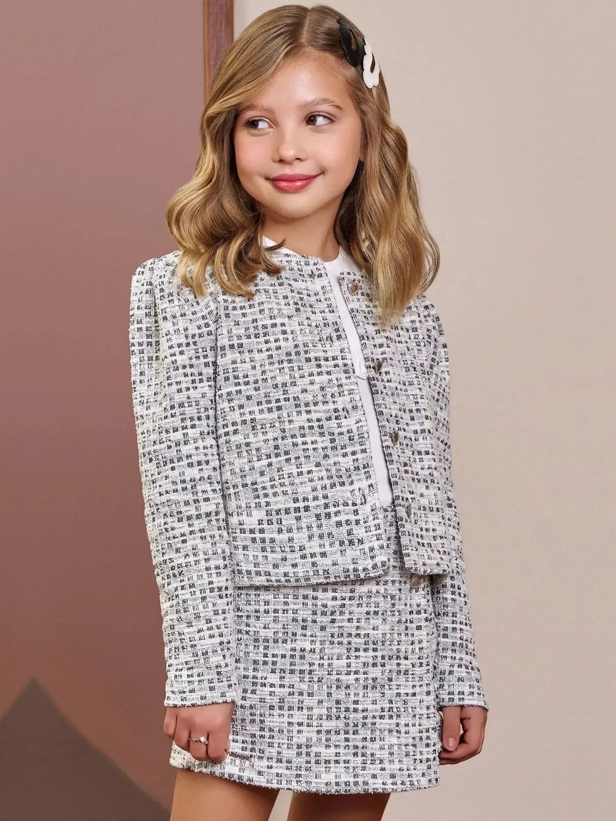 Casaco Boxy em Malha Tweed Infanti Infantil Menina Kukiê