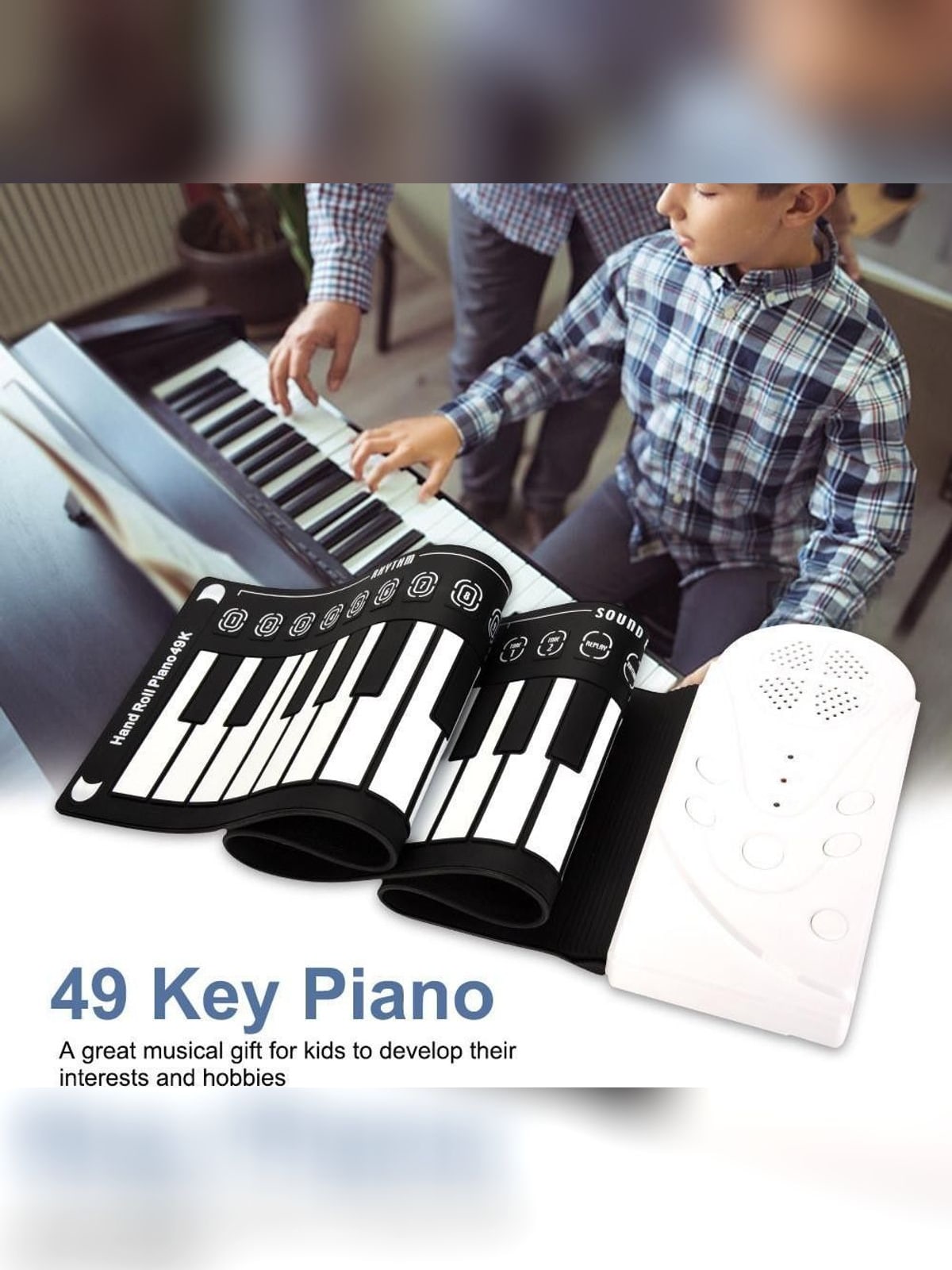 Piano Infantil Enrolável de 49 Teclas com Alto-Falante