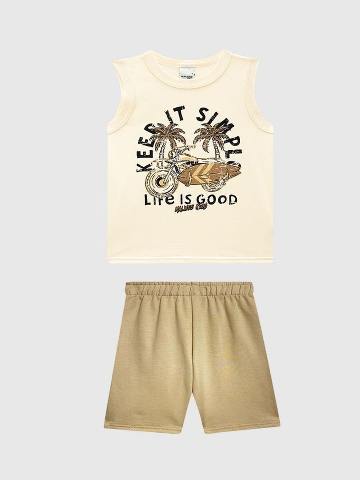 Conjunto Infantil Menino Bermuda Cós Elástico Em Moletinho Malwee Kids