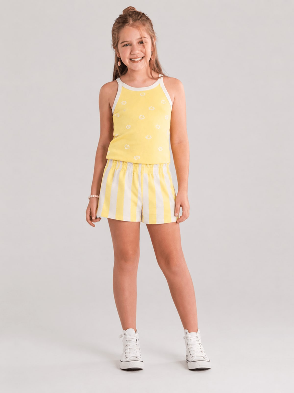 Shorts infantil menina em moletinho listrado Brandili