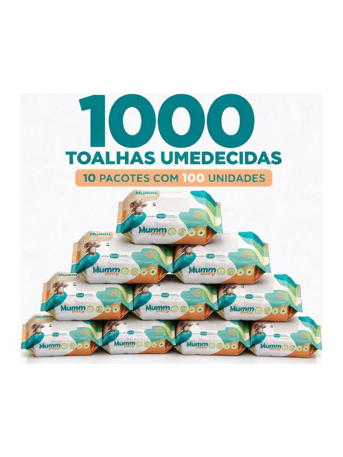 Toalhas Umedecidas para Bebê 1000 Unidades (10 Pacotes de 100)