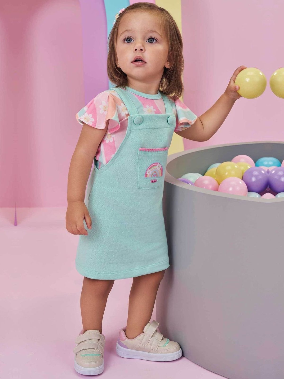 Conjunto de Body em Malha Comfy e Salopete em Moletom sem Pelúcia Kukiê Bebê Menina