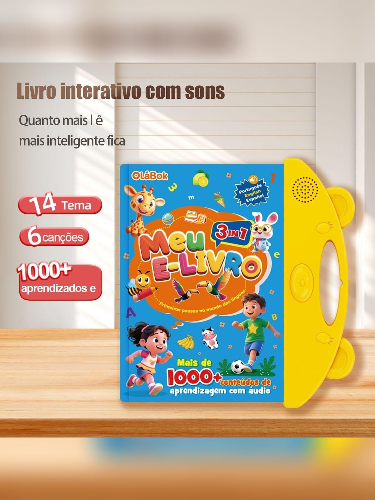 Livro Interativo com Som Trilíngue: Português, Inglês e Espanhol