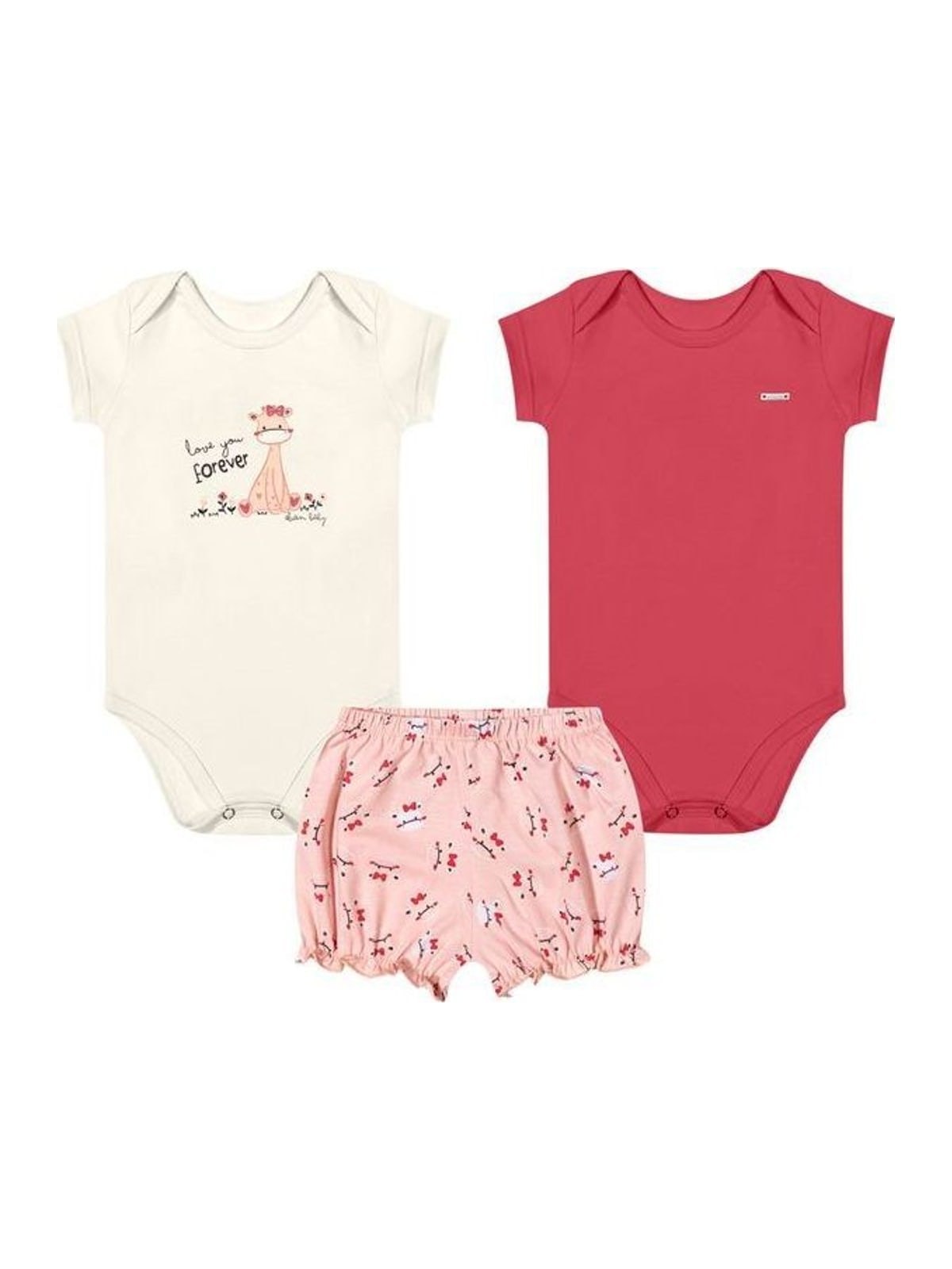 Kit Bebê Menina 2 Bodies e Short Elian Bege