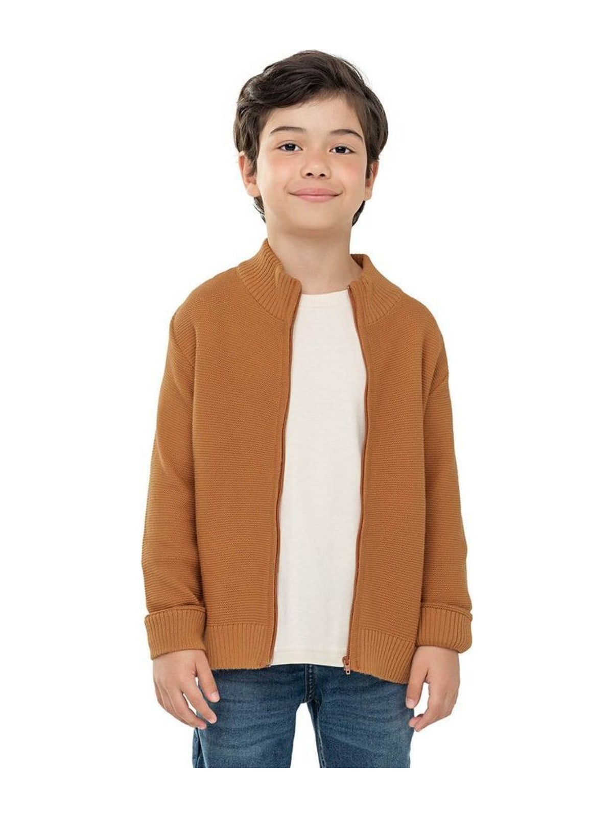 Suéter Infantil Menino Tricô Com Zíper Colorittá Marrom Elian