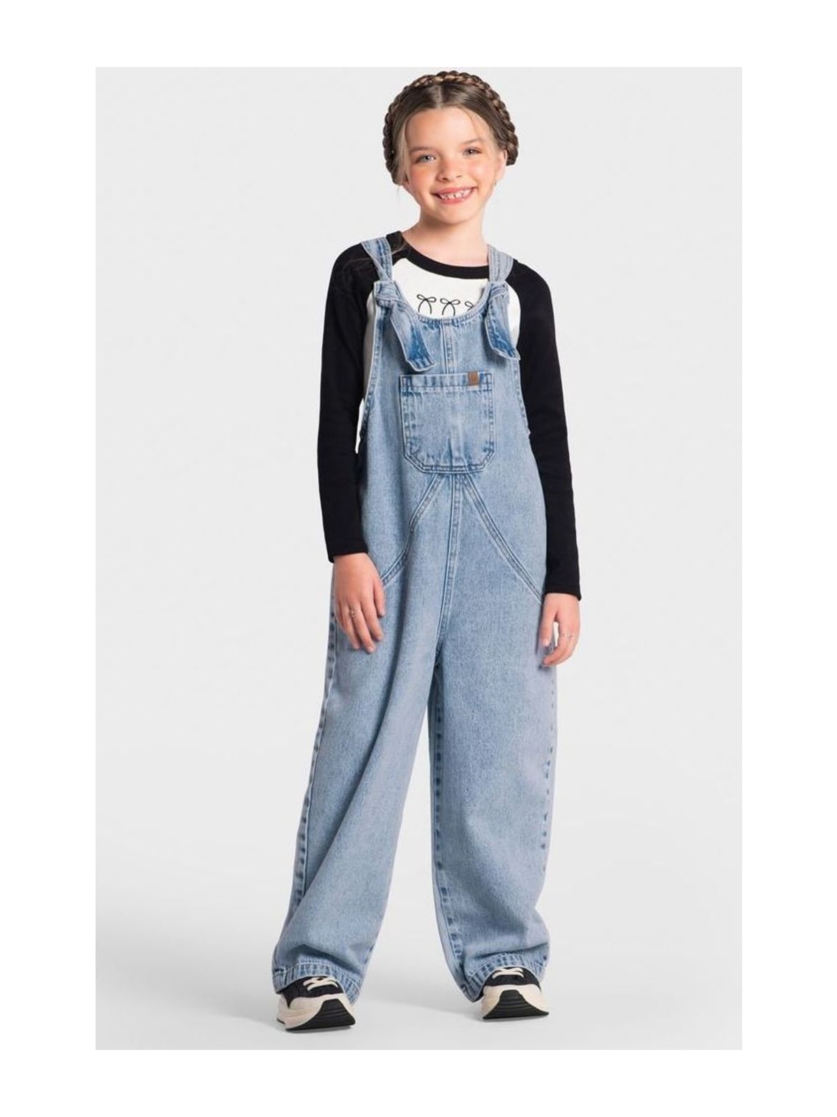 Jardineira jeans infantil menina Brandili
