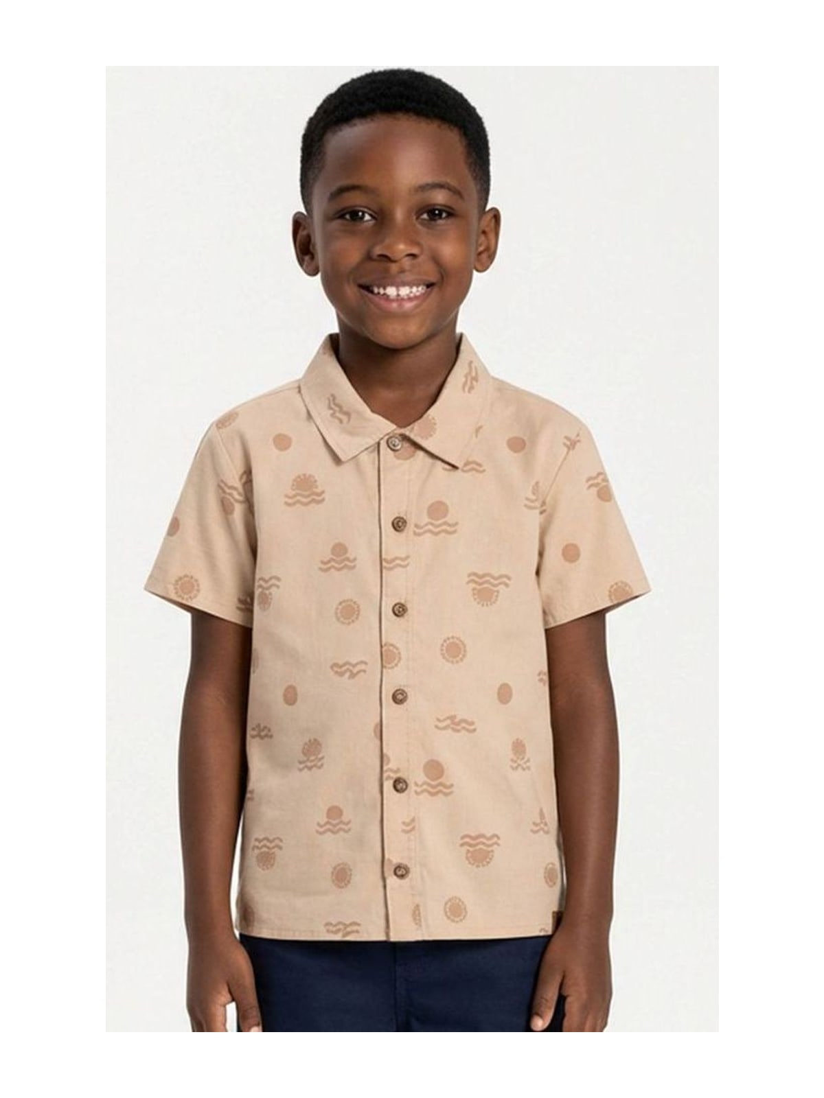 Camisa Manga Curta Infantil Menino Tropical Elian Bege